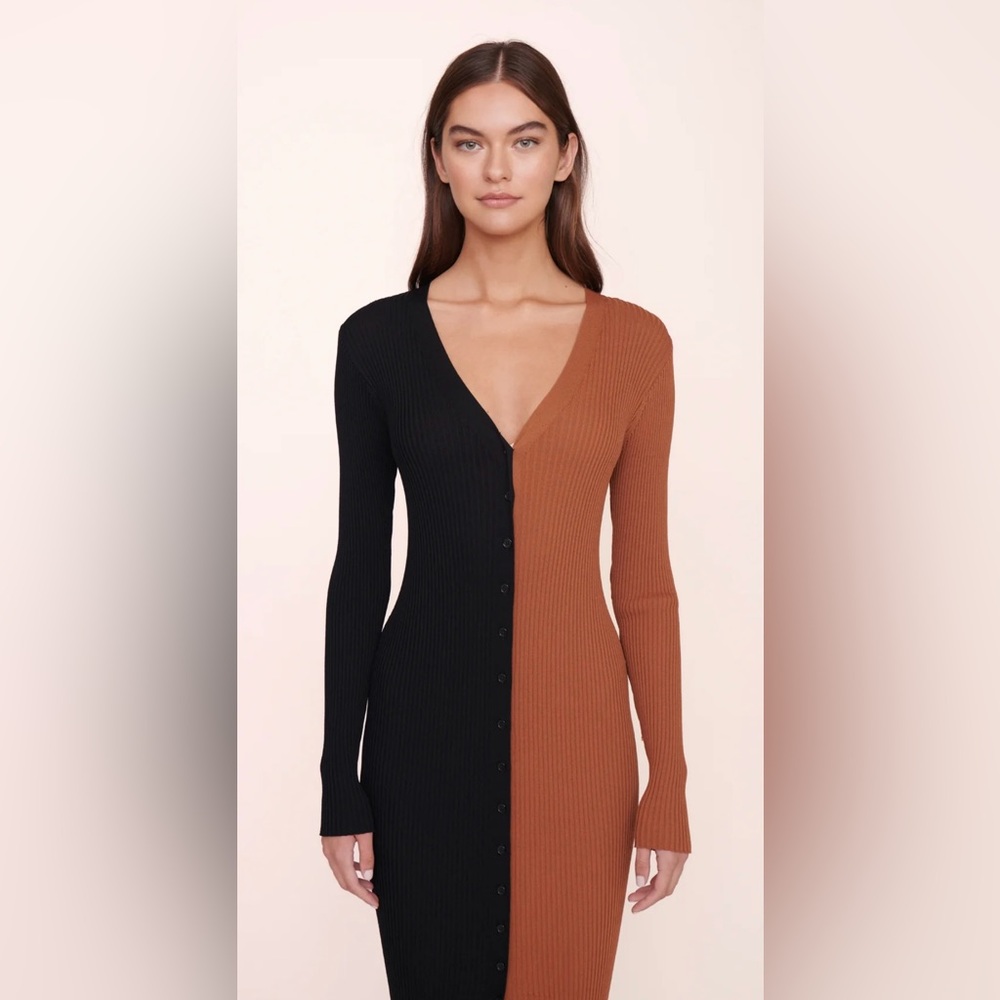 Staud shoko sweater dress tan and black, size S, pre-owned - Picture 2 of 9